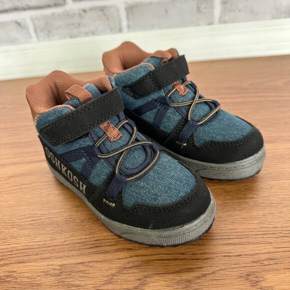❤️OshKosh Boys Shoes Slip-on Hi School Boots Sneaker Sz 6 easy-on Hook-loop Blue - Picture 3 of 9